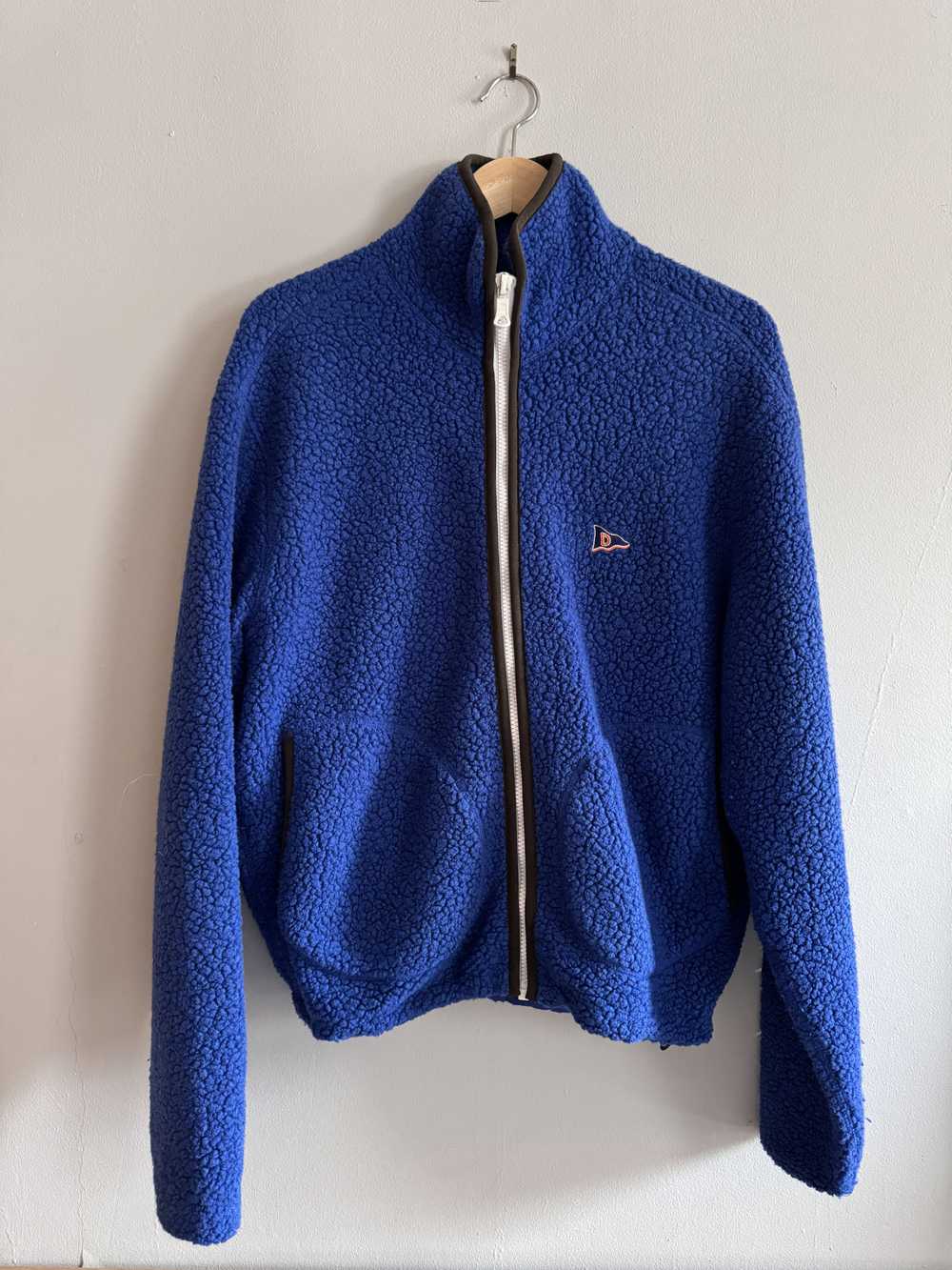 Drakes Blue Boucle Wool Zip Fleece Jacket - image 1