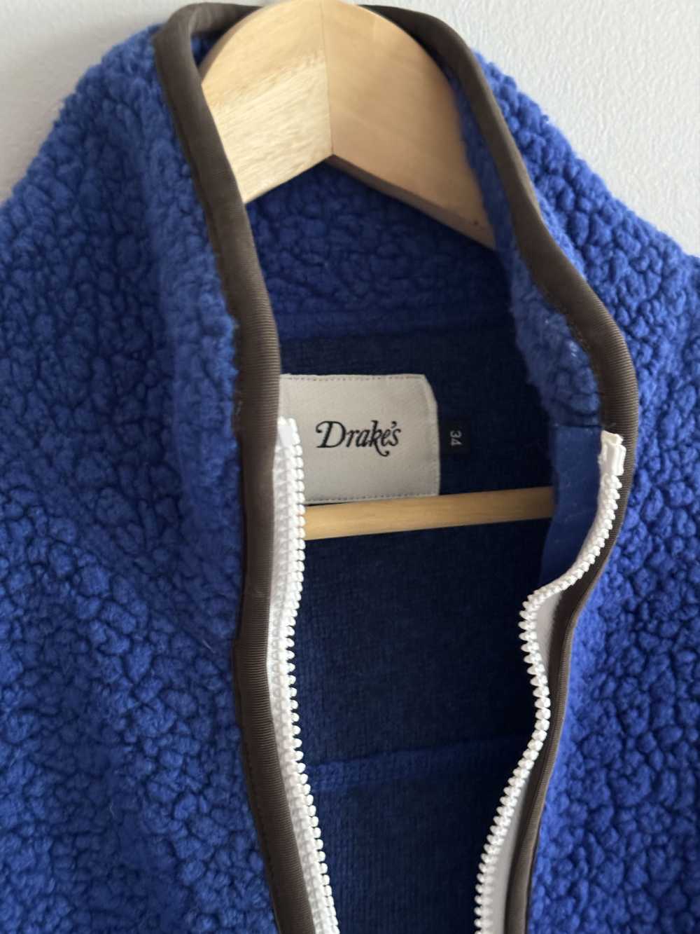 Drakes Blue Boucle Wool Zip Fleece Jacket - image 3