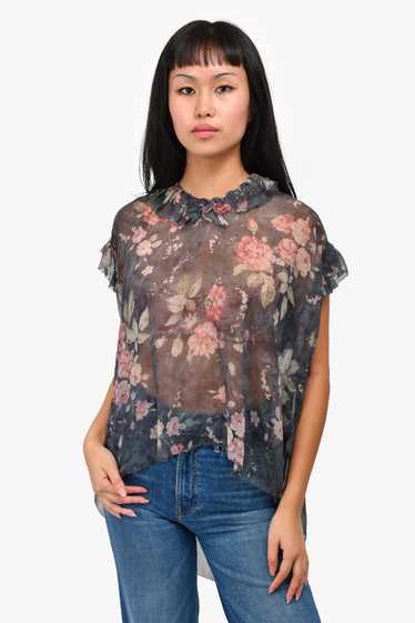 Zimmermann Grey/Pink Floral Silk Sleeveless Top Wi