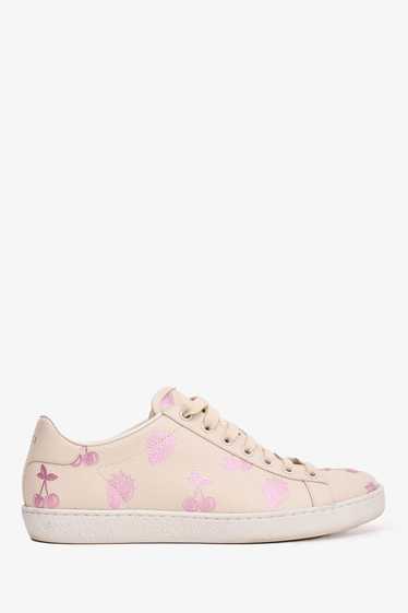 Gucci Beige Leather Pink Metallic Strawberry Prin… - image 1