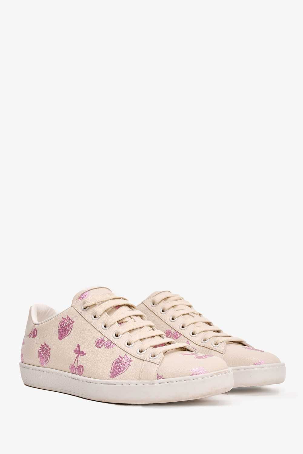 Gucci Beige Leather Pink Metallic Strawberry Prin… - image 2