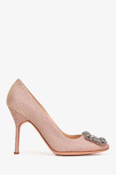 Manolo Blahnik Pink/Silver Metallic Cloth Hangisi… - image 1