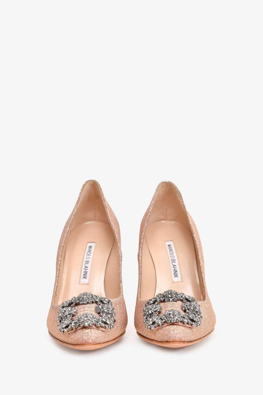 Manolo Blahnik Pink/Silver Metallic Cloth Hangisi… - image 3