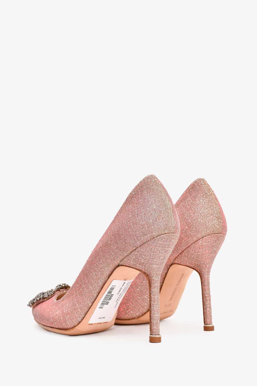 Manolo Blahnik Pink/Silver Metallic Cloth Hangisi… - image 4