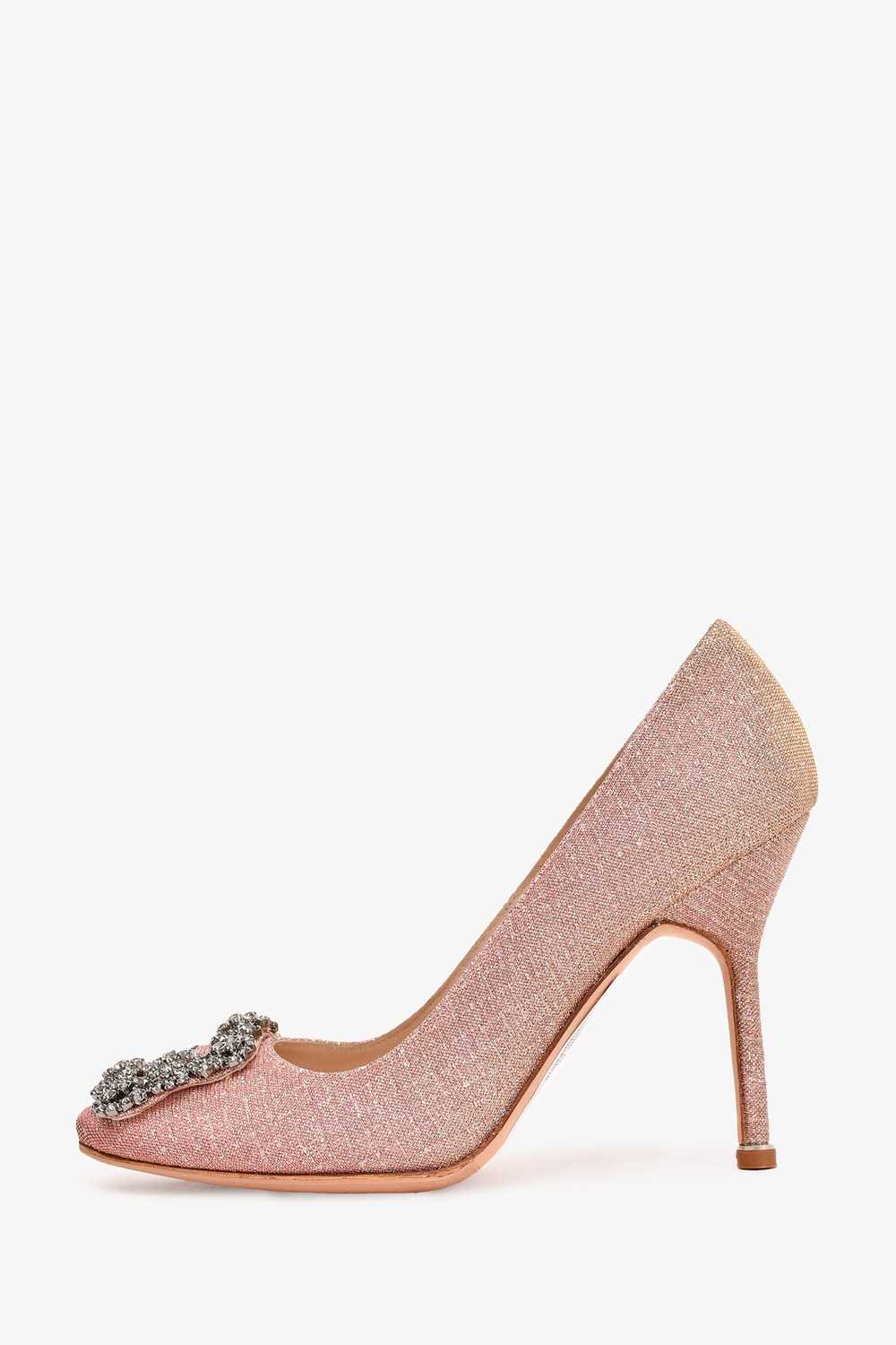 Manolo Blahnik Pink/Silver Metallic Cloth Hangisi… - image 5