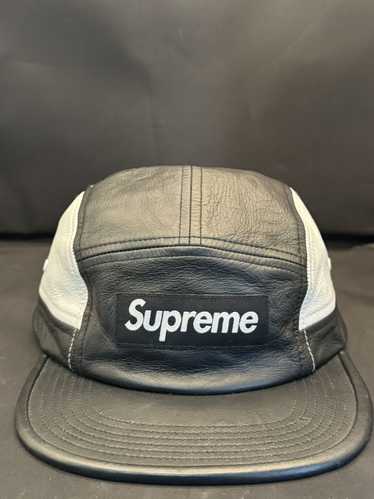 Supreme Supreme Leather Camp Cap Hat Black White 2