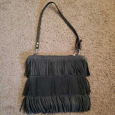 Black leather fringe purse - image 1