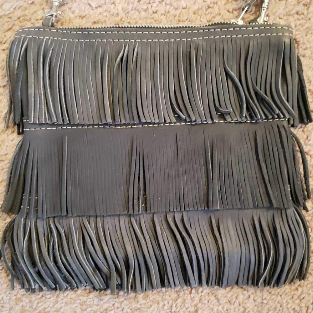 Black leather fringe purse - image 2