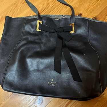 Vintage France Lanvin black leather and lylon hand bage cheapest Paris large hand bag grand sac