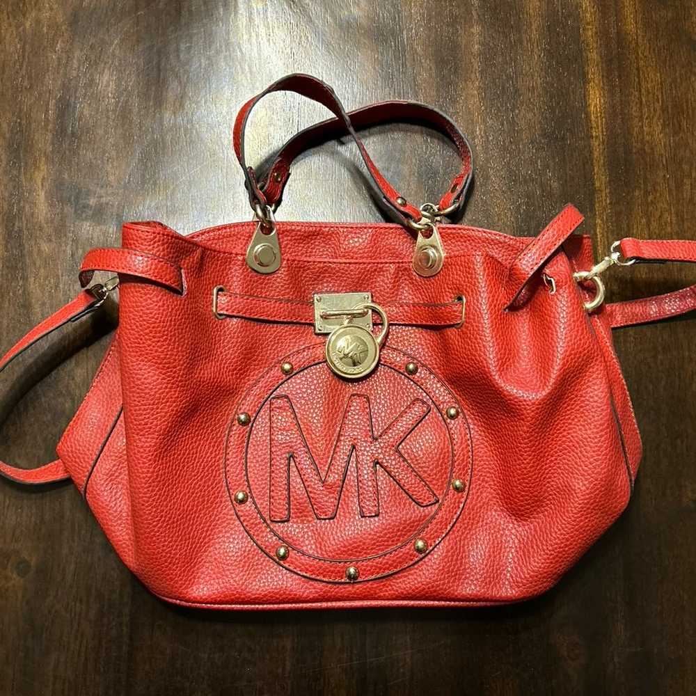 Michael Kors Red Logo Signature Satchel Purse Loc… - image 1