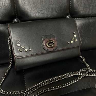 Coach Chain Wallet Black Leather Bag Owl Design - image 1