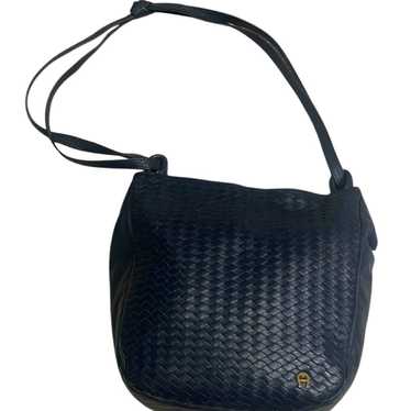 Vintage Etienne Aigner Navy Blue Woven Leather Sh… - image 1