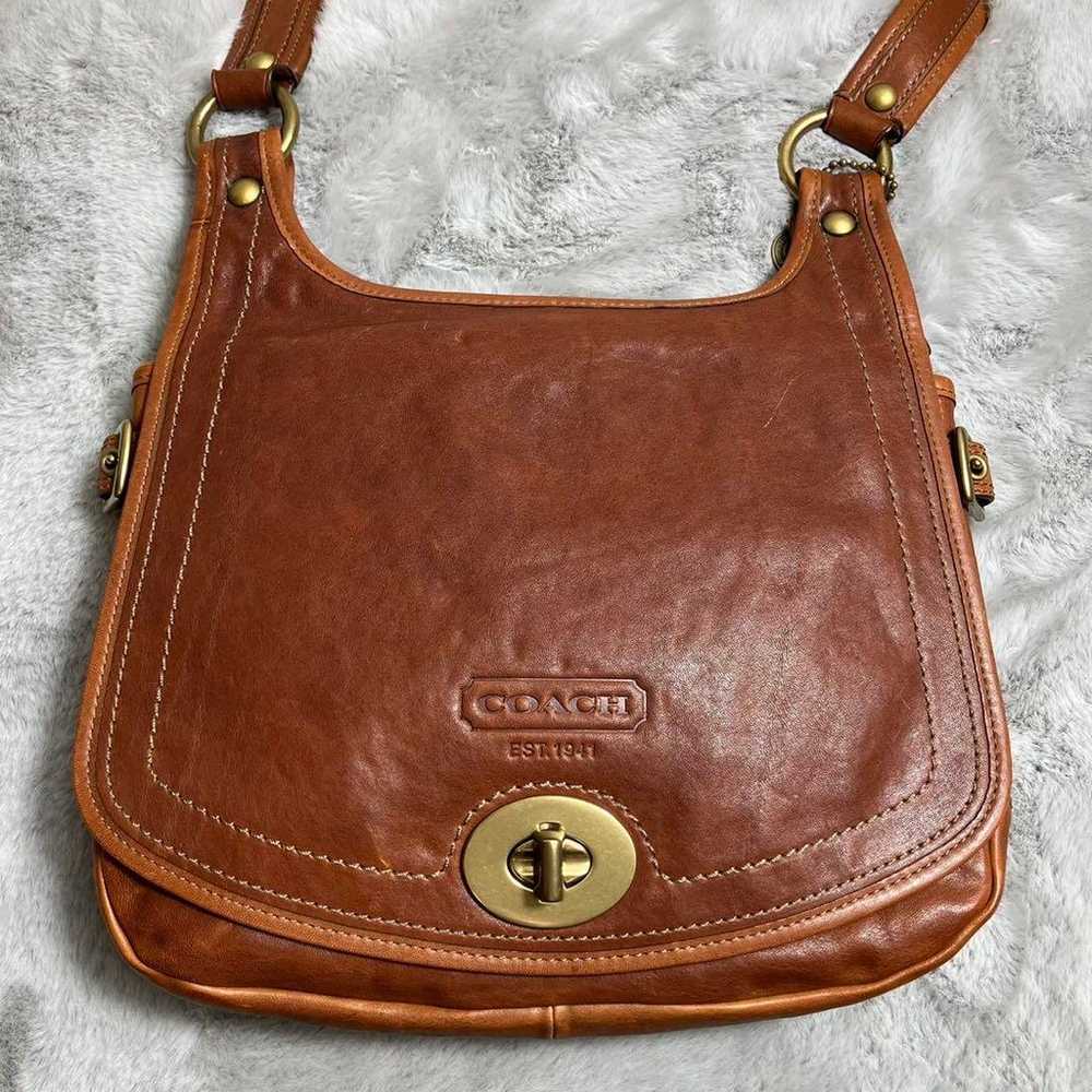 COACH 11132 Shoulder Bag Leather Turn Lock Brown … - image 2