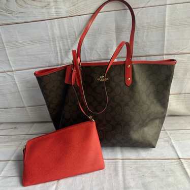 Coach Red and Brown Purse Reversible with Small Ba