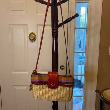 Women's Brighton Red Leather and Straw Handbag