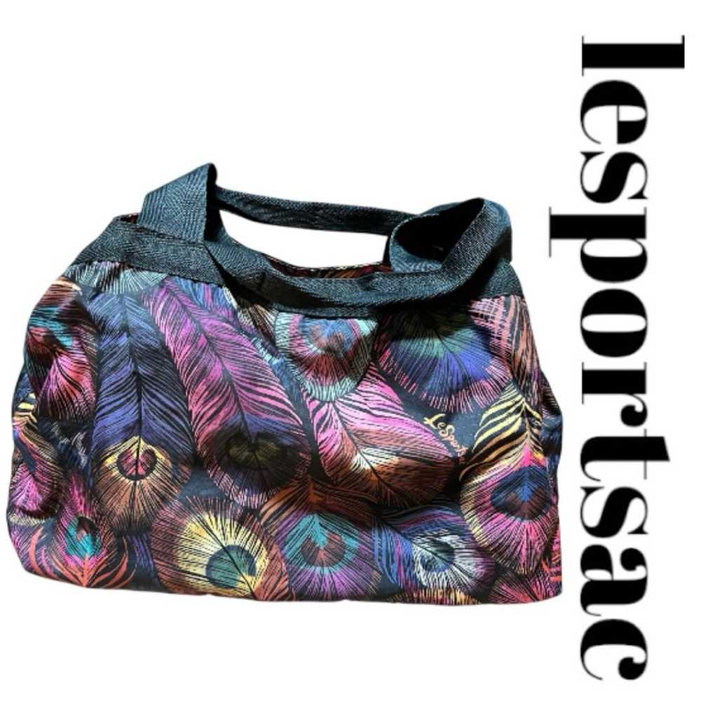 Lesportsac Peacock Bag Tote Peacock Black Colorfu… - image 2