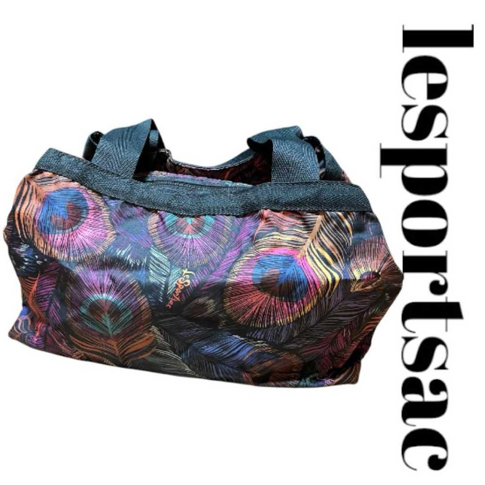 Lesportsac Peacock Bag Tote Peacock Black Colorfu… - image 5