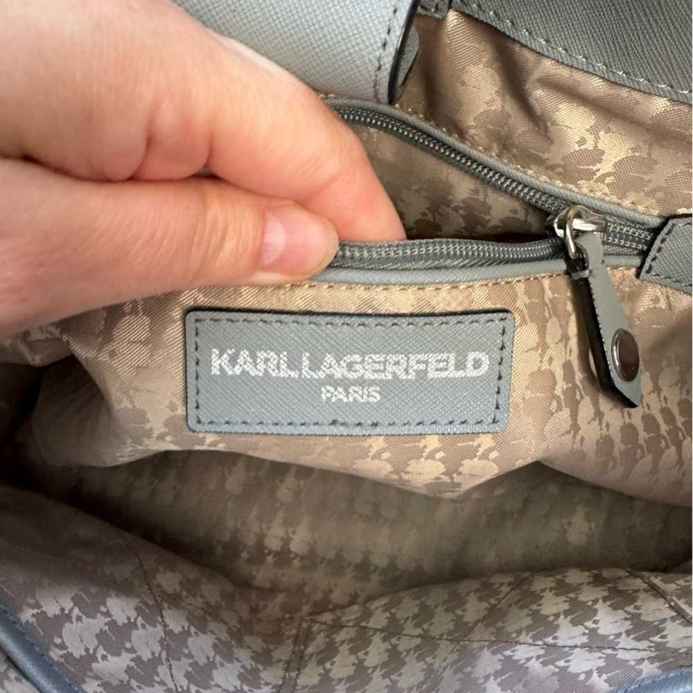 Karl Lagerfeld Rare Gray Monogram Cat Purse Shoul… - image 10