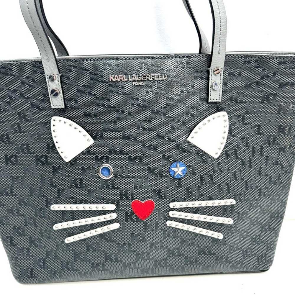 Karl Lagerfeld Rare Gray Monogram Cat Purse Shoul… - image 2