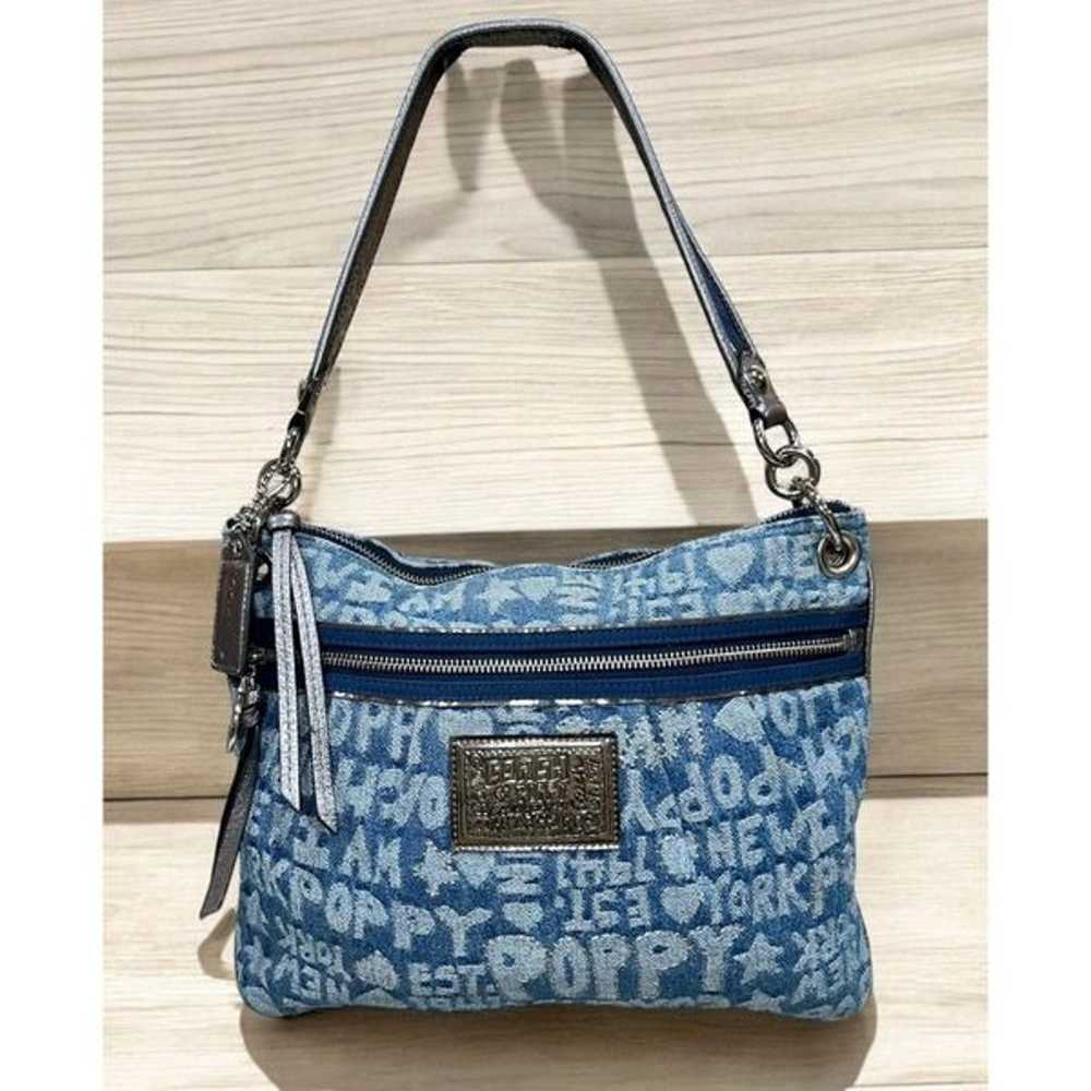 Coach 16989 Poppy Denim Wordblock Hippie Glam Bag - image 1