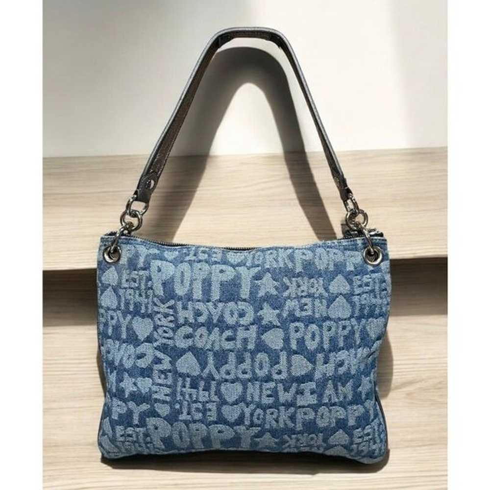 Coach 16989 Poppy Denim Wordblock Hippie Glam Bag - image 2