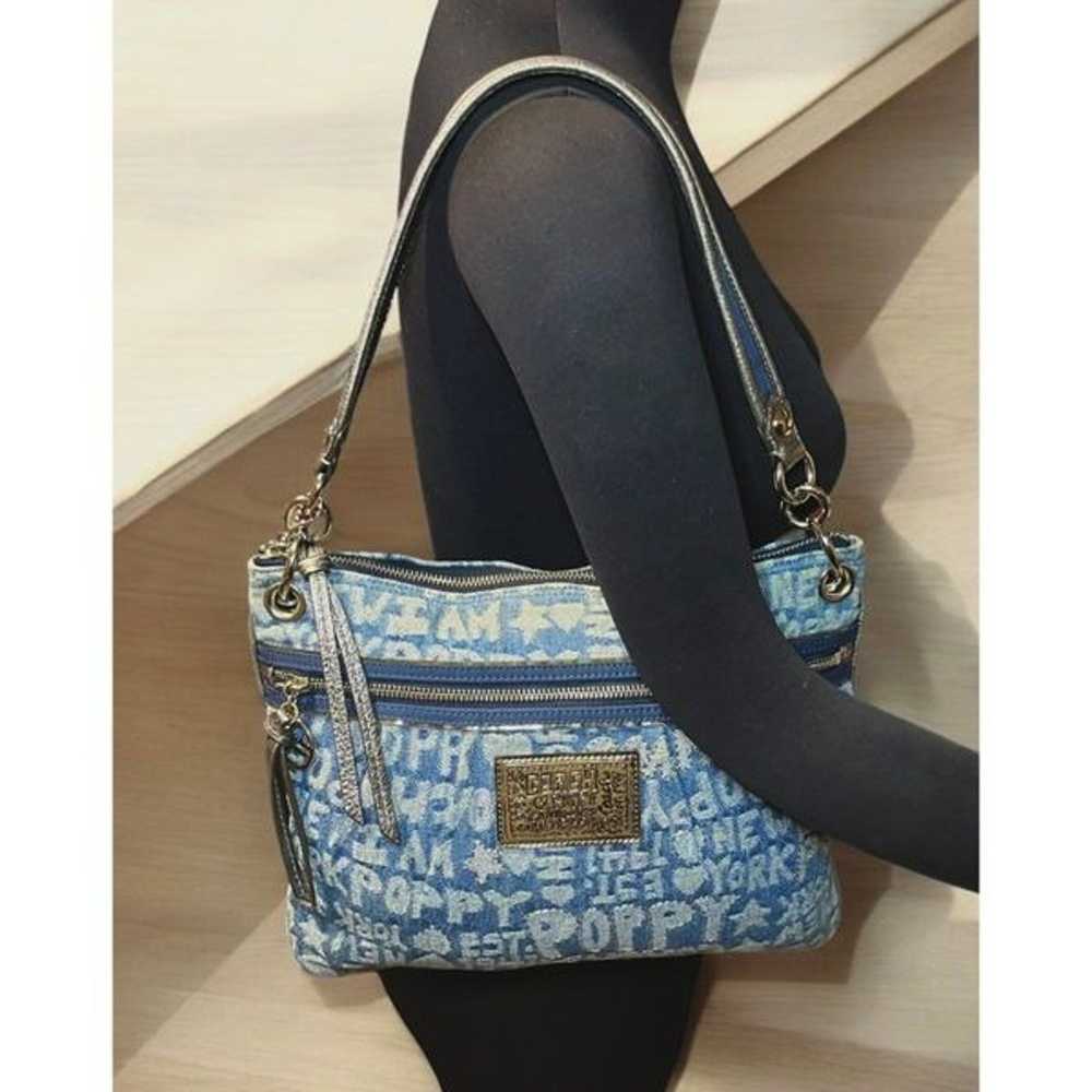 Coach 16989 Poppy Denim Wordblock Hippie Glam Bag - image 6