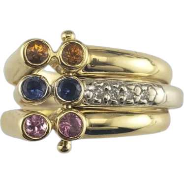 18K Gold Sapphire and Diamond 3 Band Stacking Rin… - image 1