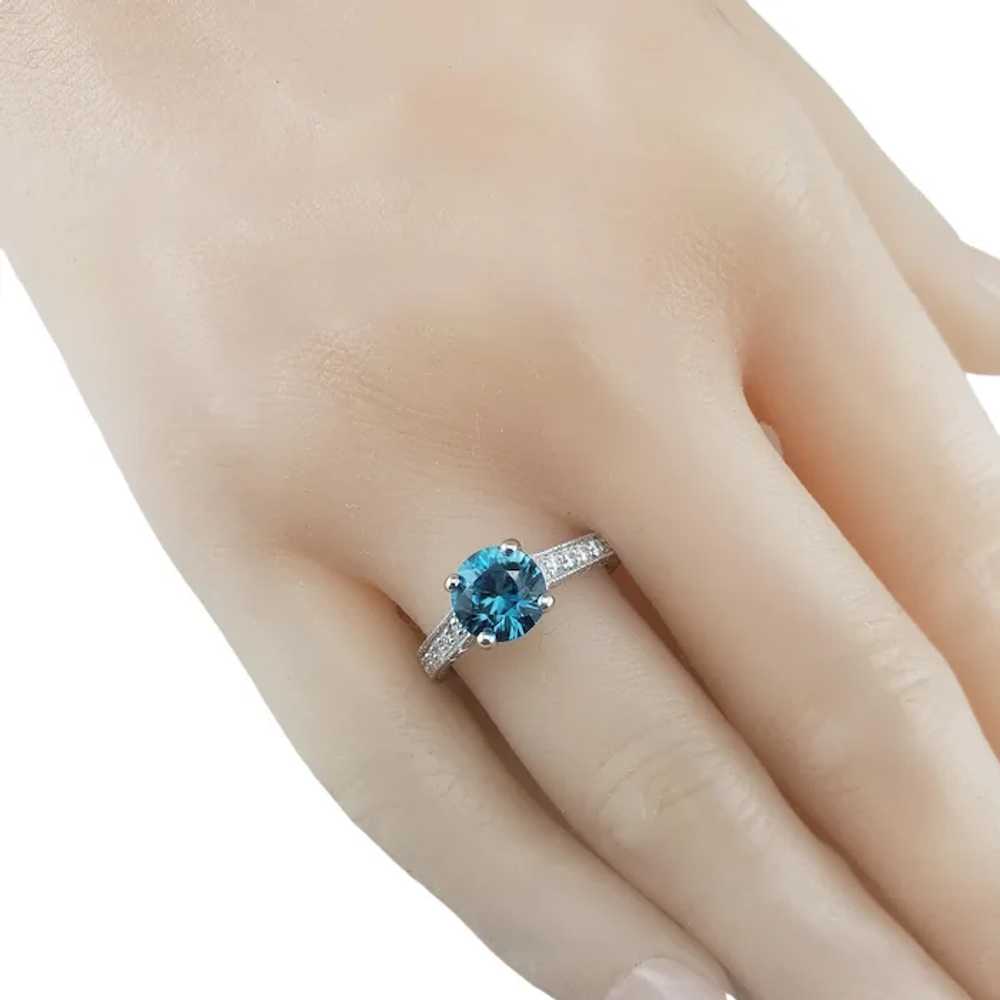 14K White Gold Blue Zircon and Diamond Ring Size … - image 10