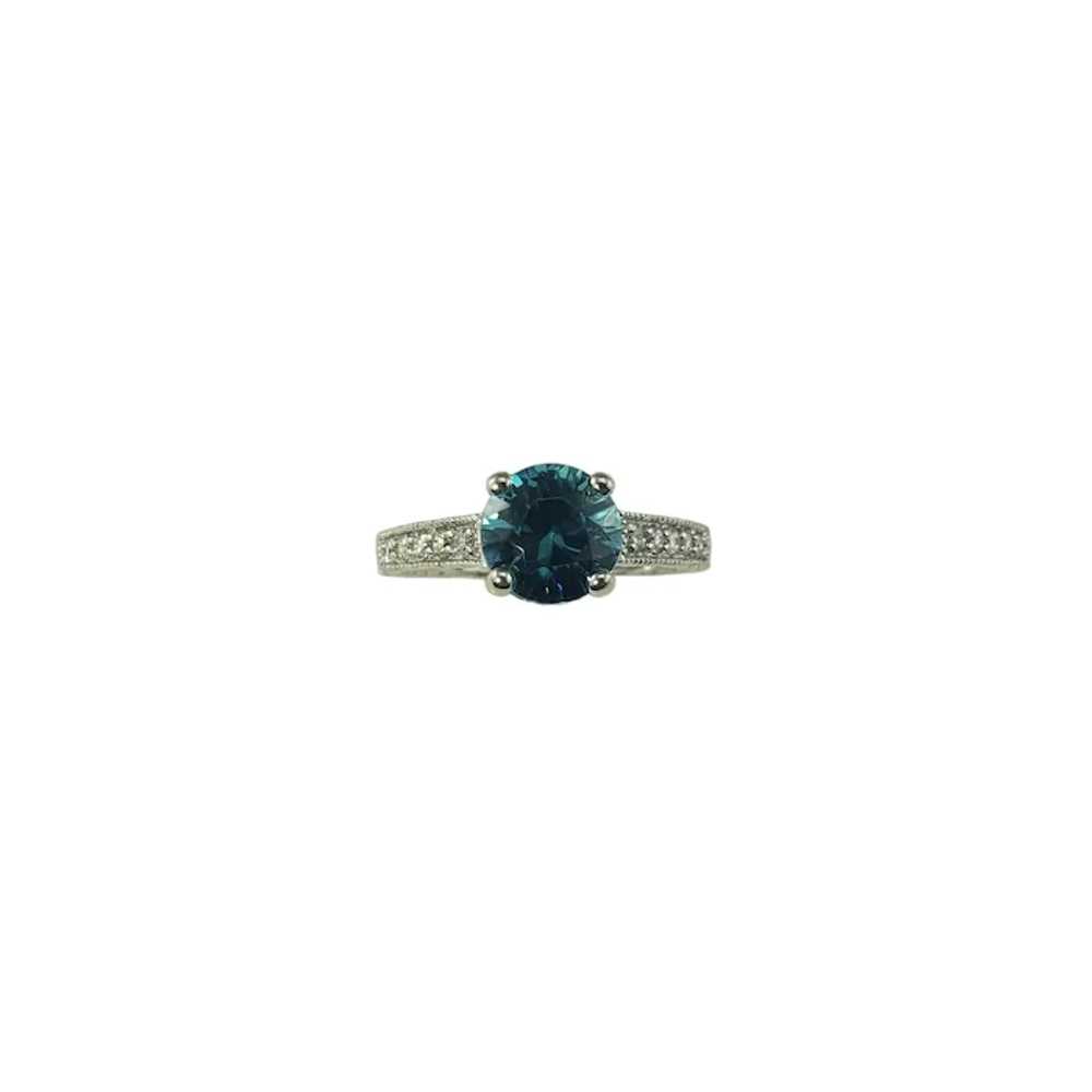 14K White Gold Blue Zircon and Diamond Ring Size … - image 2