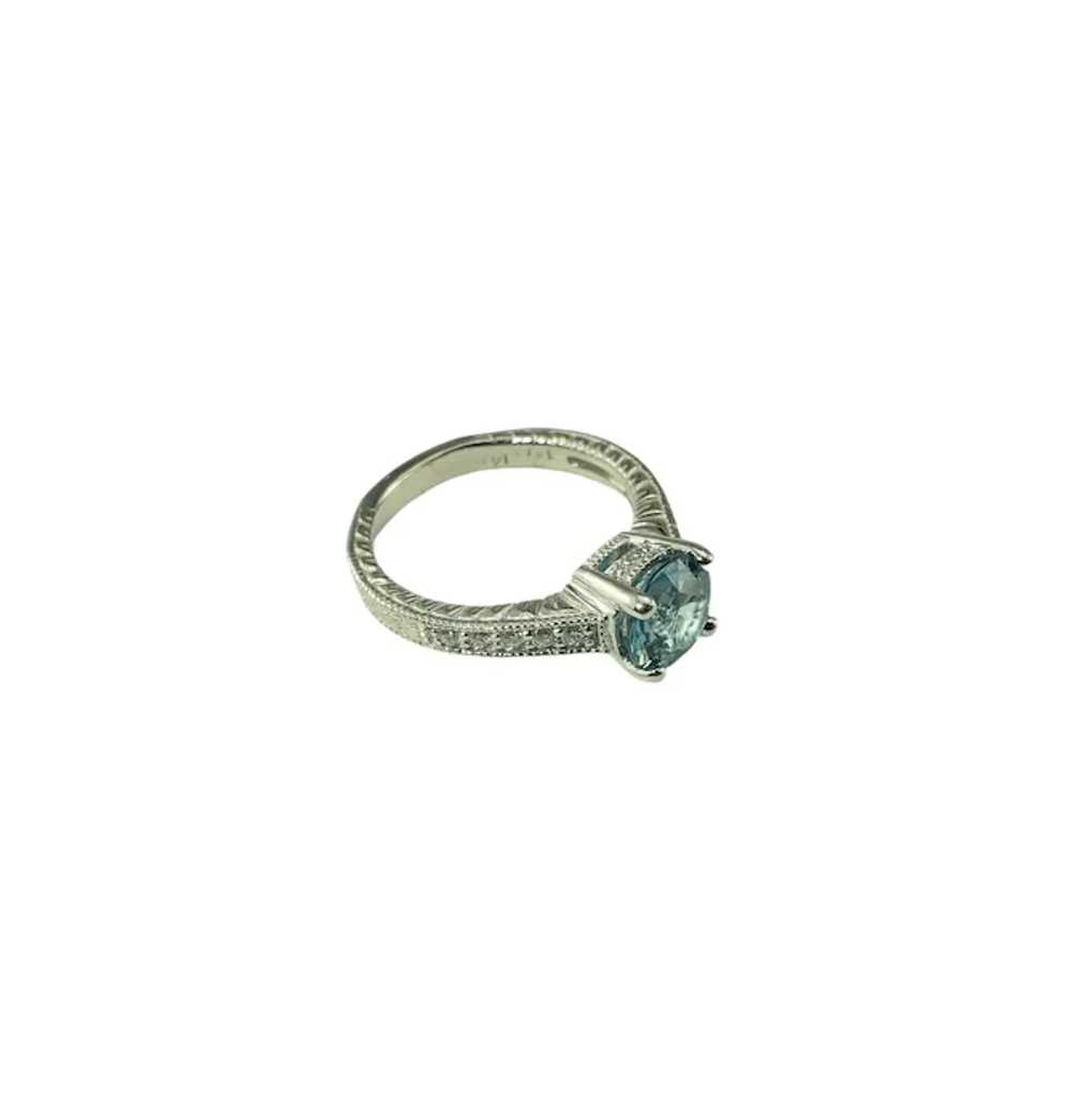 14K White Gold Blue Zircon and Diamond Ring Size … - image 3