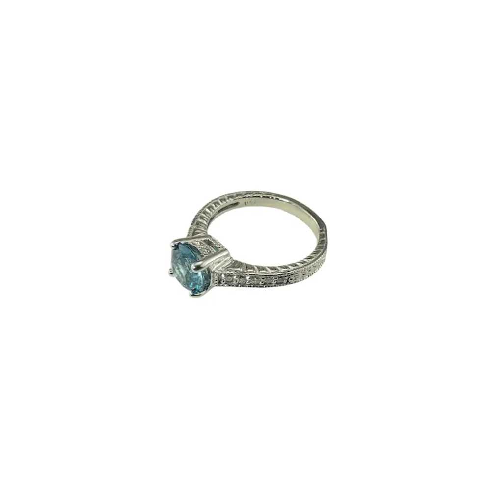 14K White Gold Blue Zircon and Diamond Ring Size … - image 5