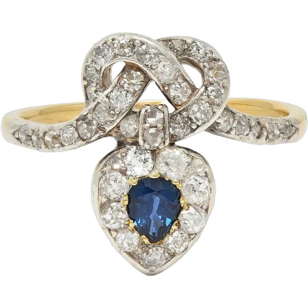 Victorian 1.60 CTW Sapphire Diamond Silver 14 Kar… - image 1