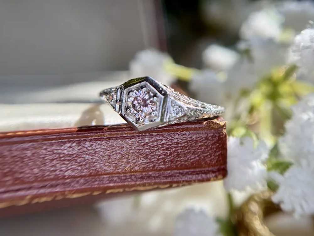 Art Deco GIA Soft Pink Diamond Ring in Platinum - image 9