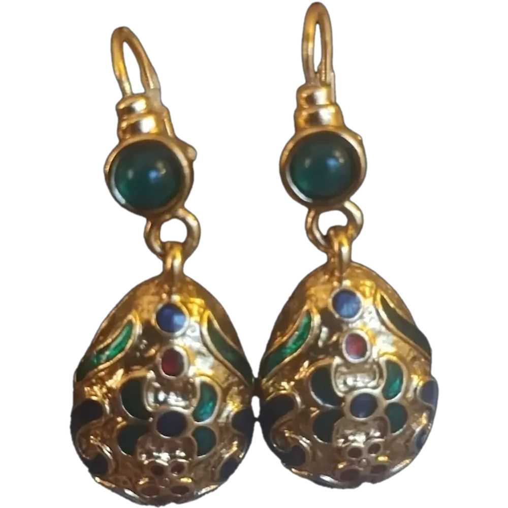 Vintage Gold Tone Enamel Pierced Drop Earrings - image 1