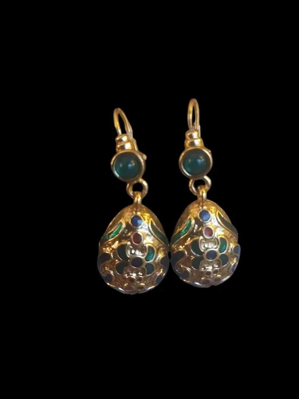 Vintage Gold Tone Enamel Pierced Drop Earrings - image 2