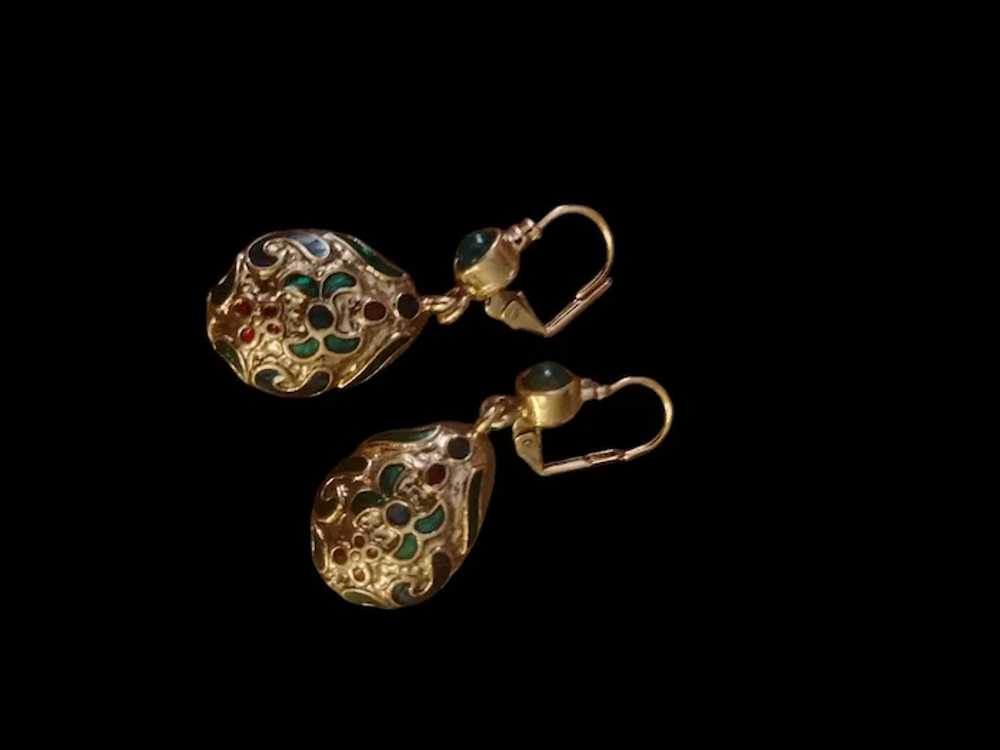 Vintage Gold Tone Enamel Pierced Drop Earrings - image 3