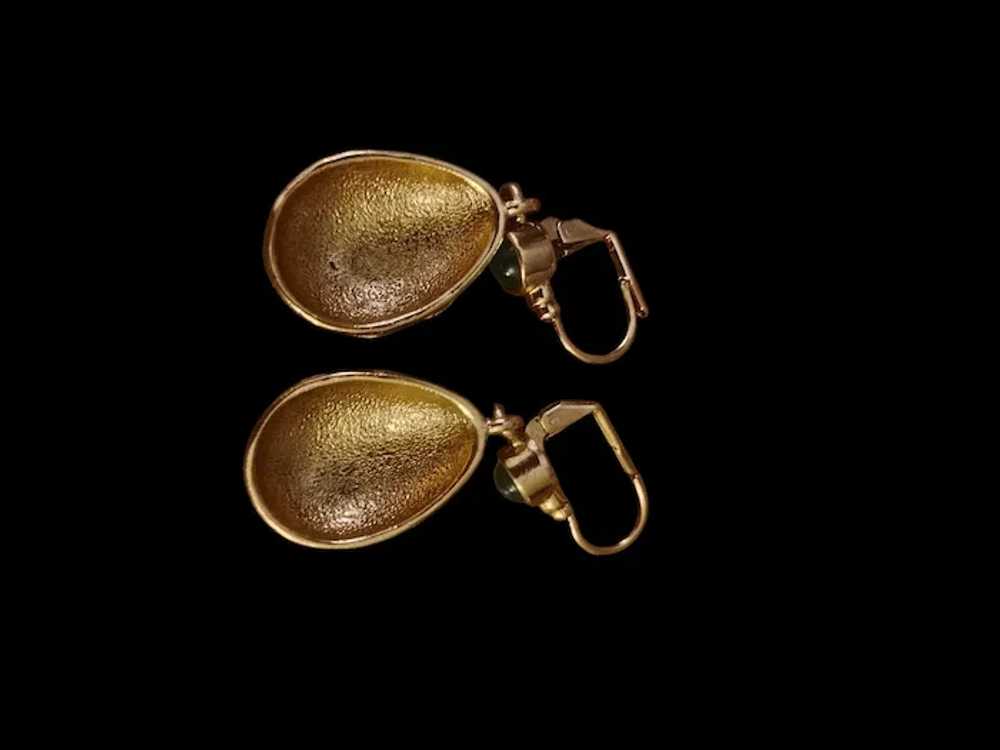 Vintage Gold Tone Enamel Pierced Drop Earrings - image 4