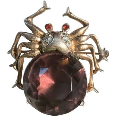 Reja sterling silver spider brooch amethyst glass… - image 1