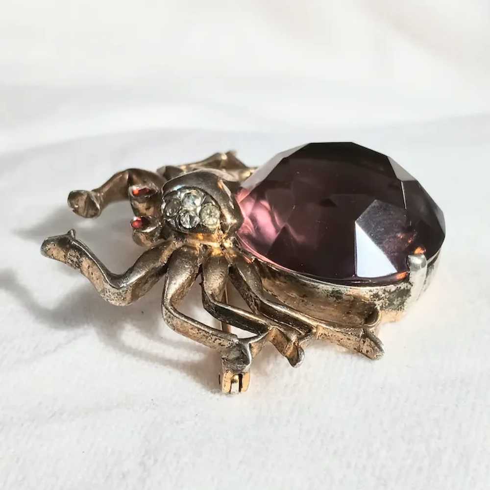 Reja sterling silver spider brooch amethyst glass… - image 2