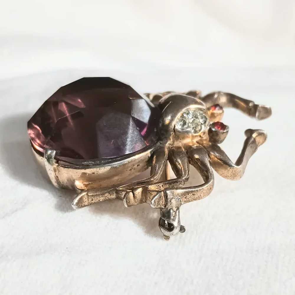 Reja sterling silver spider brooch amethyst glass… - image 3