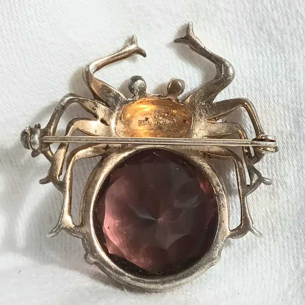 Reja sterling silver spider brooch amethyst glass… - image 4