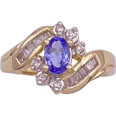 Tanzanite and Diamond Ring .80 Carat TGW 14K Gold - image 1