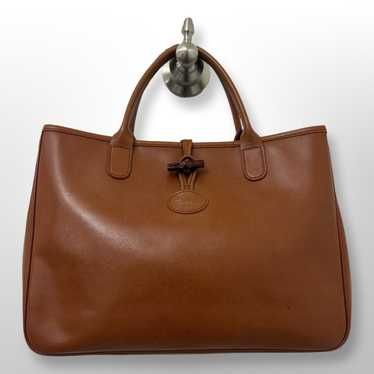 Auth Longchamp Roseau Handbag Tote Brown Leather