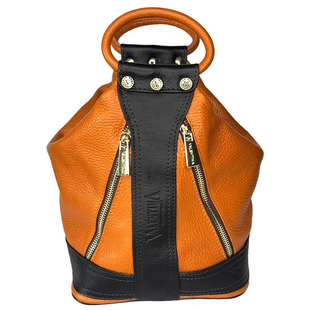 Valentina Orange Brown LEATHER HANDBAG Double Han… - image 12