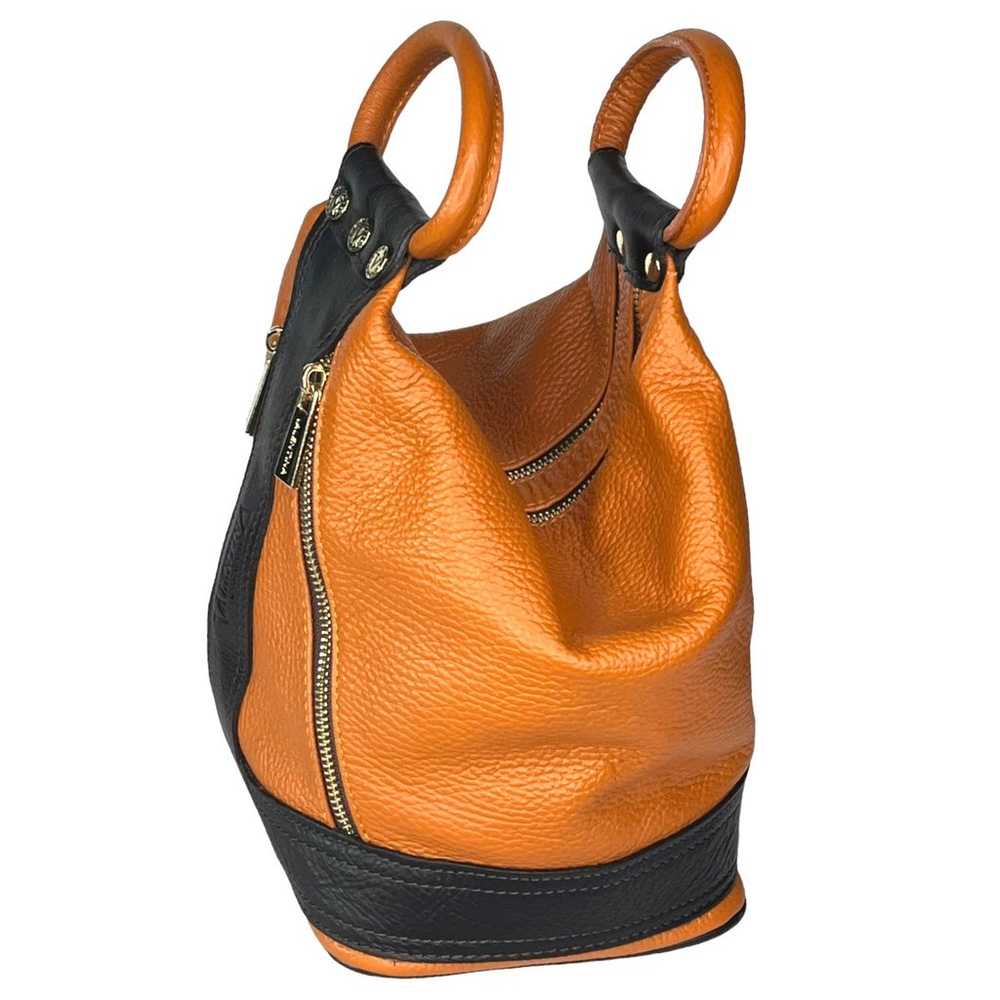 Valentina Orange Brown LEATHER HANDBAG Double Han… - image 3