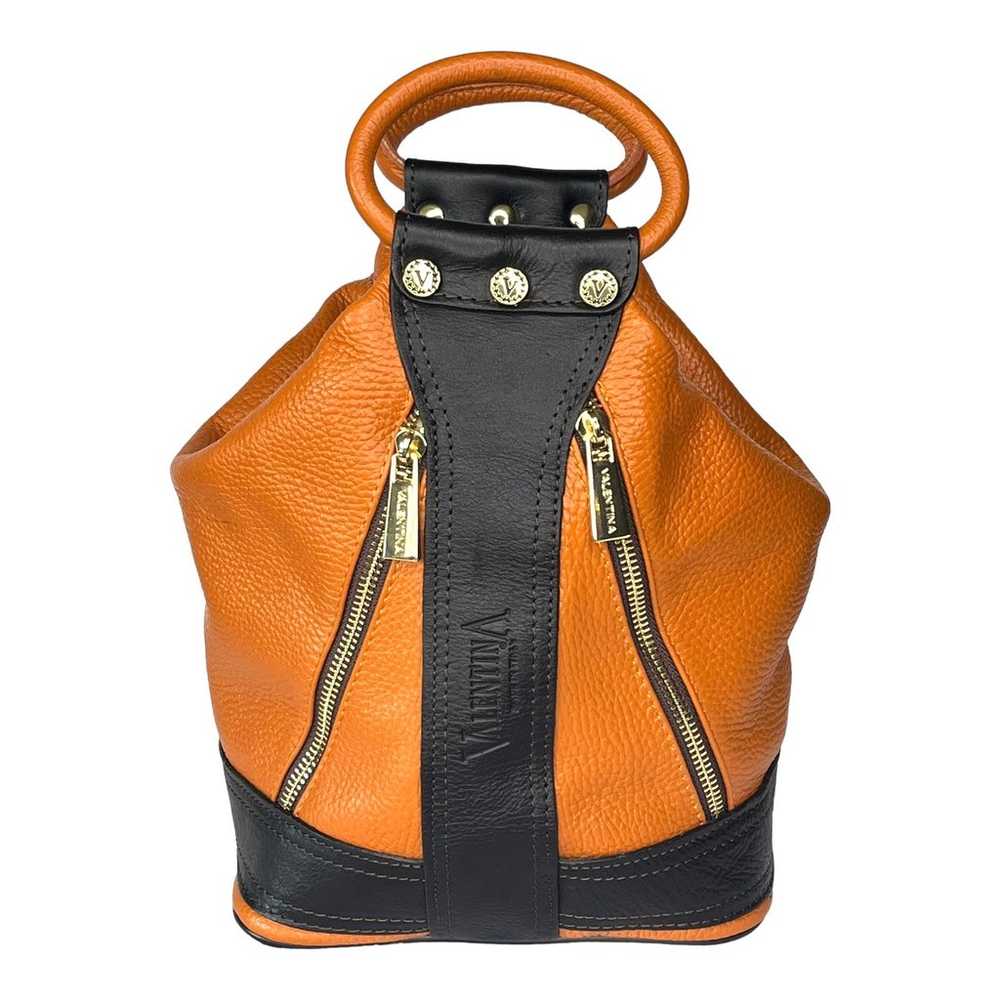 Valentina Orange Brown LEATHER HANDBAG Double Han… - image 9