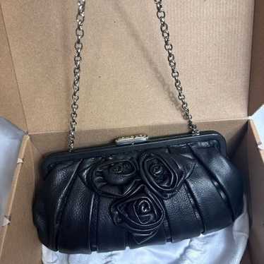 Brighton Black Rose Leather Bag with gold chain - 