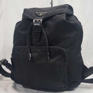 PRADA Backpack Logo Plate Tessuto Nylon Leather Bl