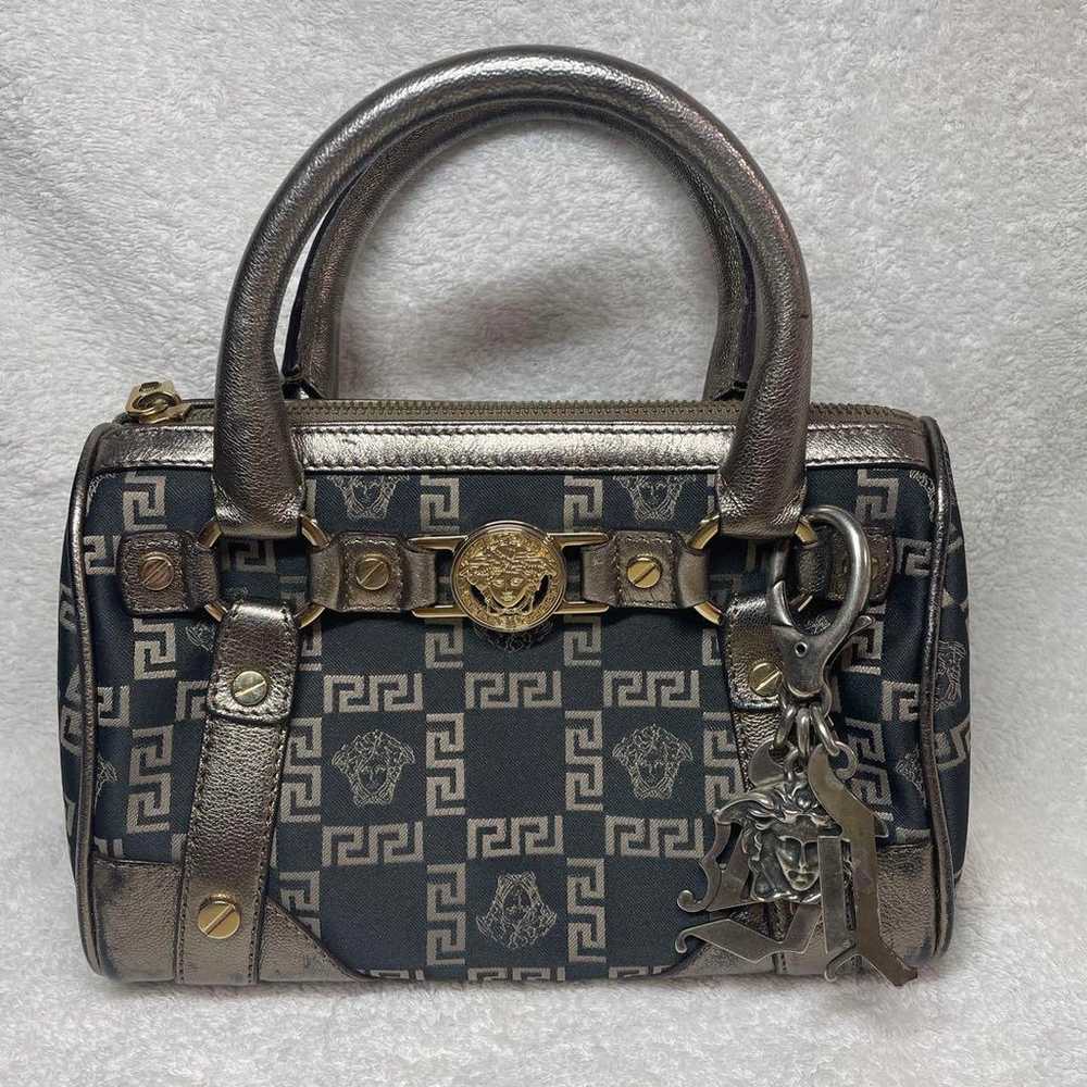 Versace Dark Blue Metallic Silver Handbag - image 1