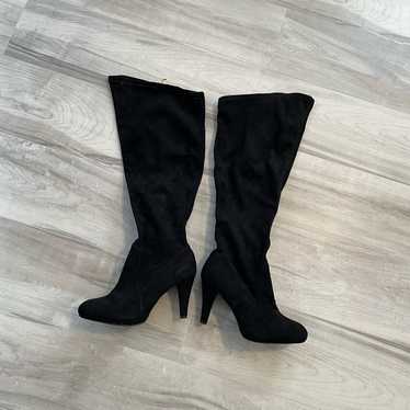 LANE BRYANT Black Suede Tall High Heeled Boots- Si